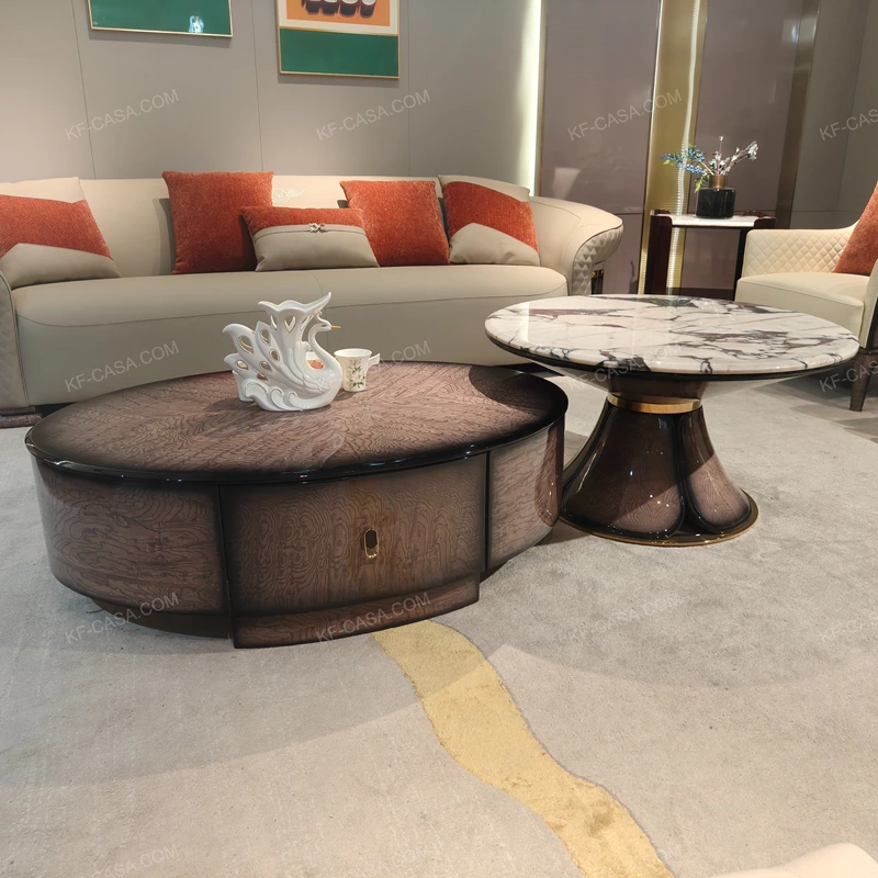 Designer Nesting Coffee Tables with Organic Curves and Layered Silhouettes